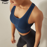 Peeli 2020 jednolity biustonosz sportowy Top Fitness kobiety Racerback Running krótkie bluzki różowy trening usztywniany biustonosz do jogi duży wpływ Activewear 3